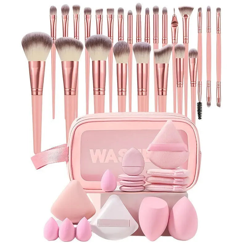 Hydrophilic non-latex beauty tools combination set with multiple cosmetic applicators for face washing and makeup