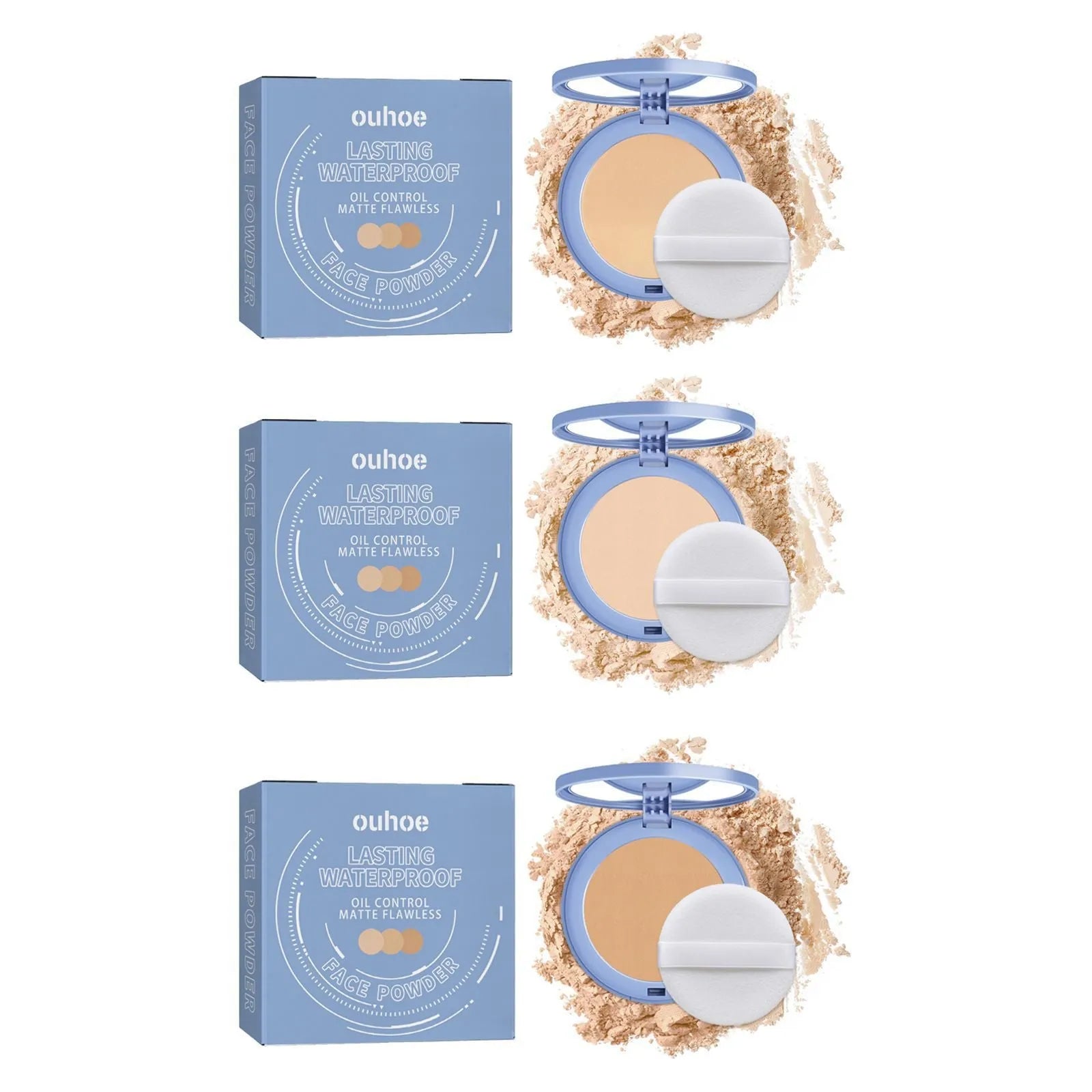 8g compact of natural finish long-lasting finishing powder in beige and ivory tones.