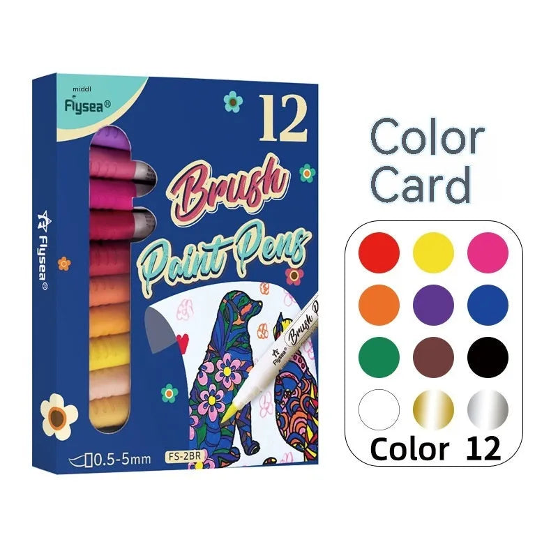 Set of soft tip gouache pens for acrylic painting on paper surfaces