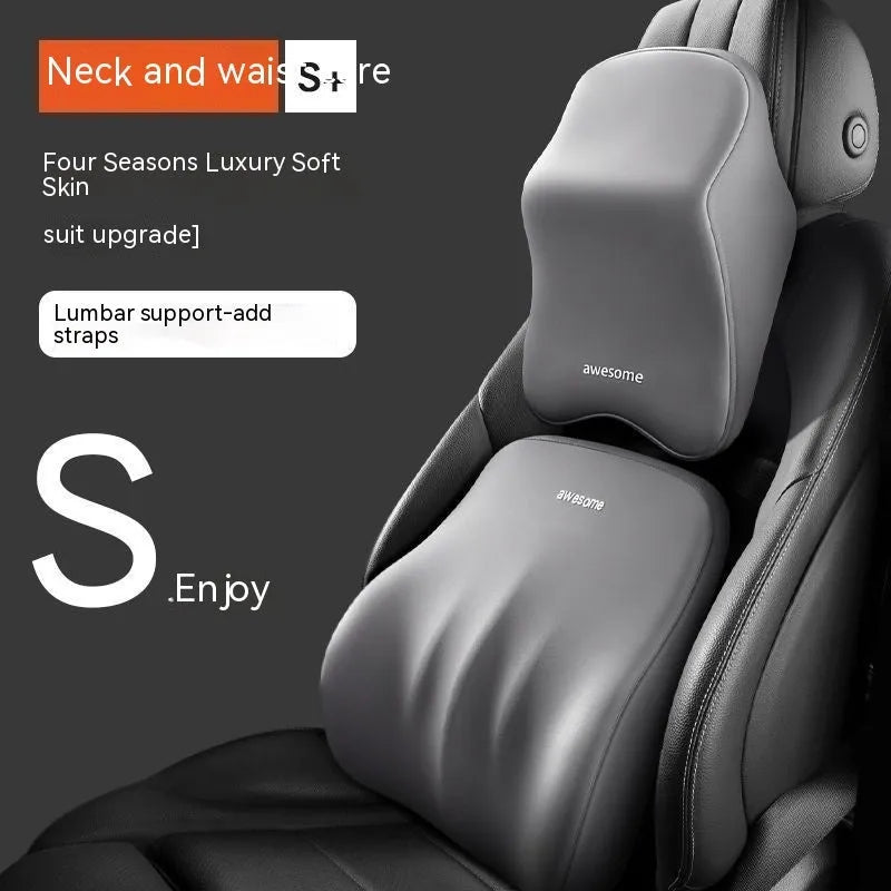 Car headrest and lumbar support pillow set in four colour options with memory foam filling