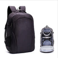 Black waterproof Oxford cloth drone backpack with 52cm dimensions and multiple zipper pockets for camera and laptop storage