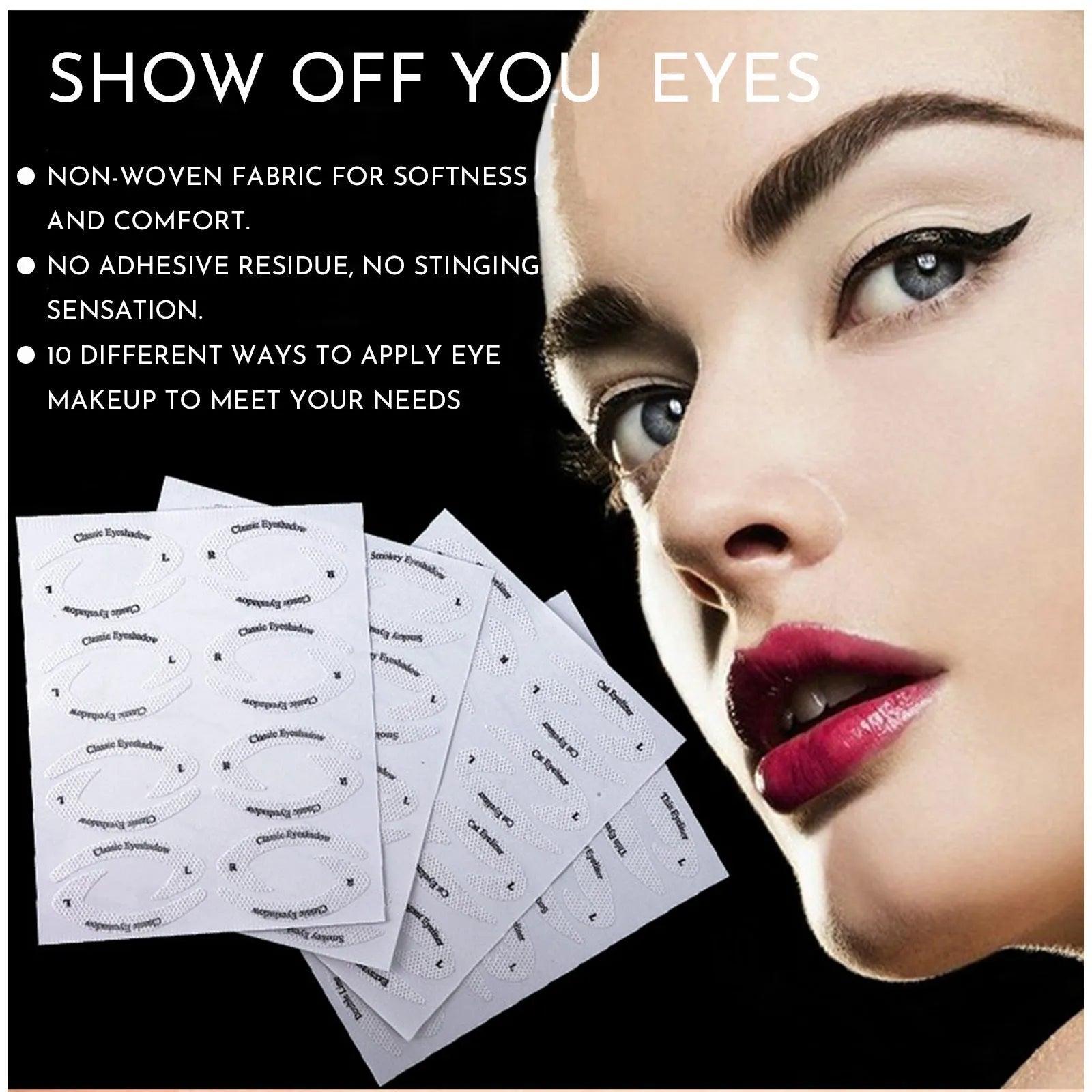 Set of four reusable adhesive eyeliner and eyeshadow makeup template stickers