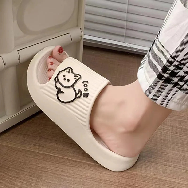 Women's cat design platform slippers with thick EVA sole in multiple colour options