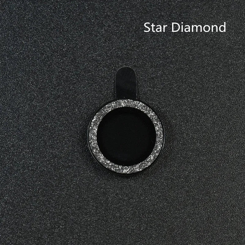 iPhone camera lens protection film with aluminium alloy ring and diamond pattern tempered glass.