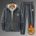 Grey hooded cashmere sweater and cotton trousers casual sports suit on hanger