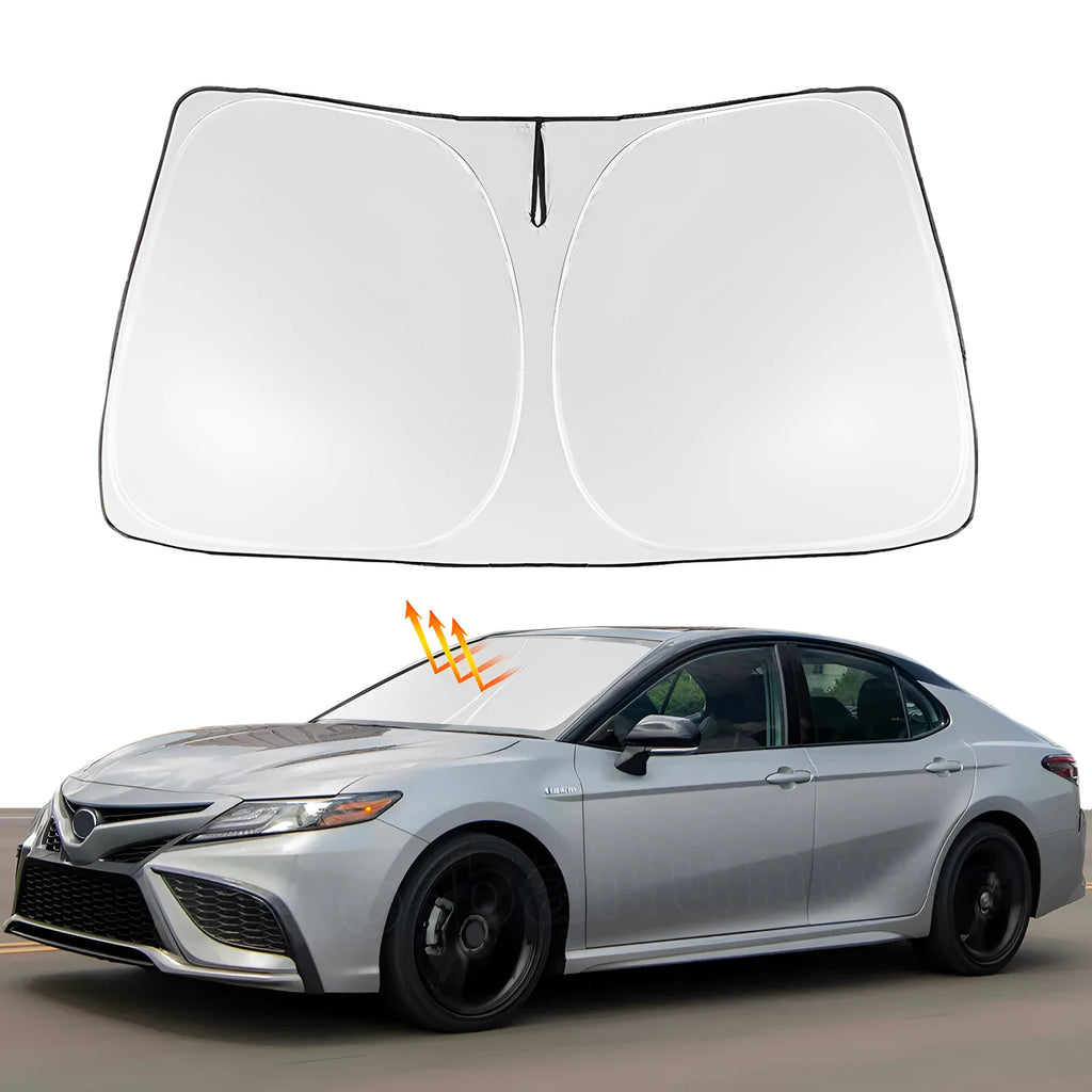 Custom silver reflective sunshade cover for Toyota Noah Voxy 90 Series front windshield.