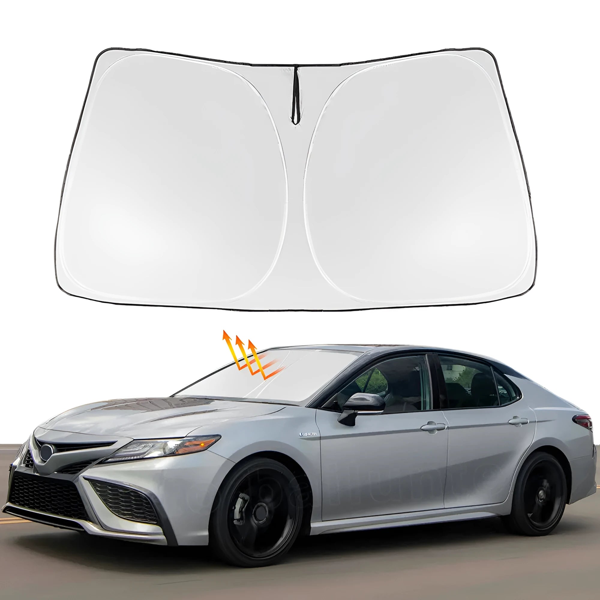 Custom silver reflective sunshade cover for Toyota Noah Voxy 90 Series front windshield.