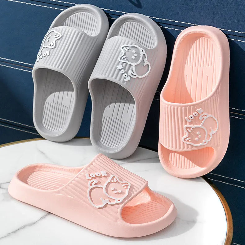 Women's cat design platform slippers with thick EVA sole in multiple colour options