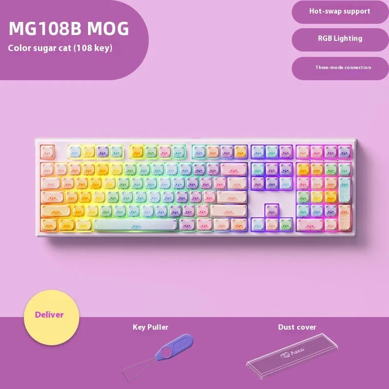 Coloured sugar cat mechanical keyboard with candy cat design and 108 keys