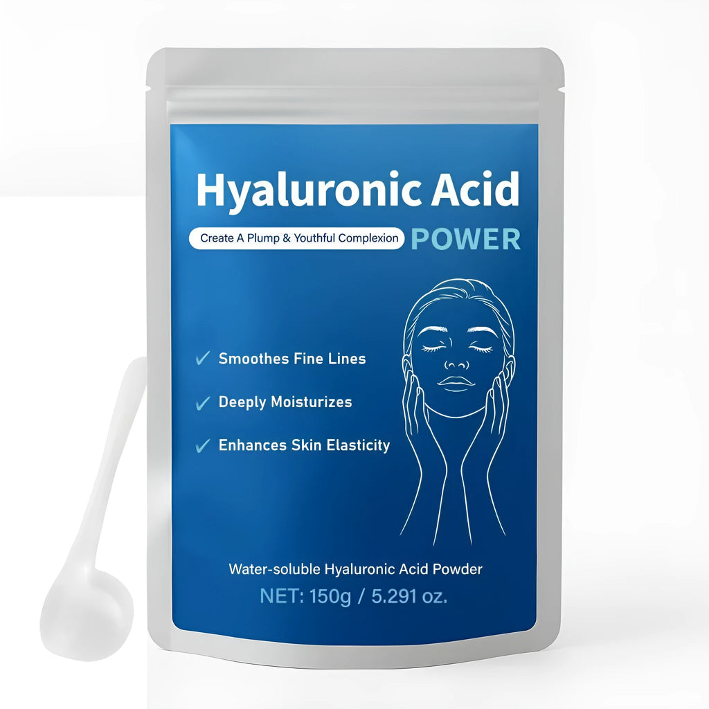 Container of pure hyaluronic acid powder with 150G net content for DIY skincare formulations