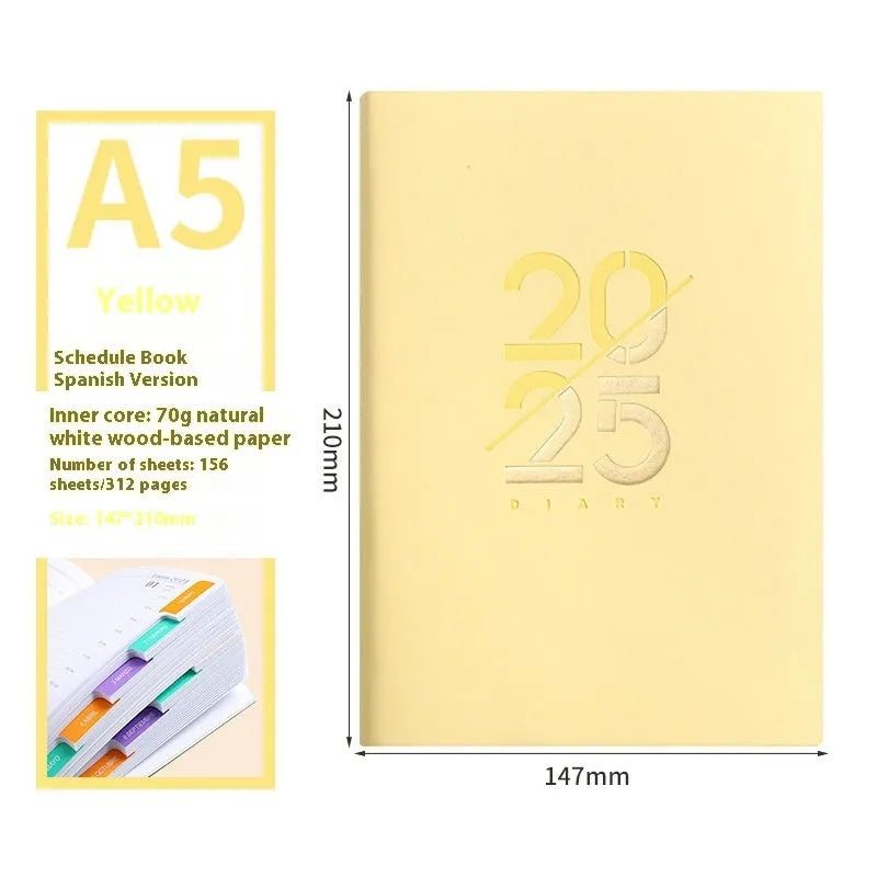 A5 soft faux leather daily schedule book open showing Dorian paper pages