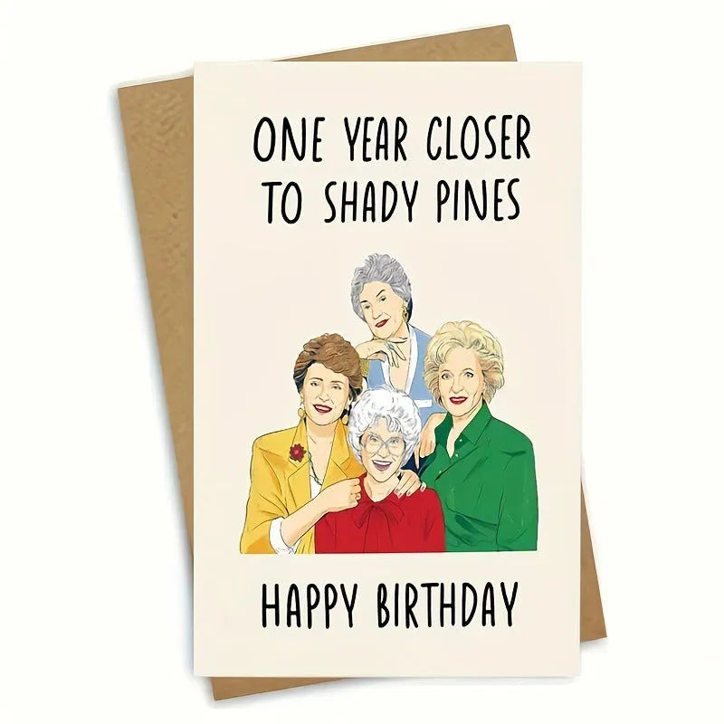 Simple printed paper birthday greeting card with a selection of coloured and kraft paper envelopes.