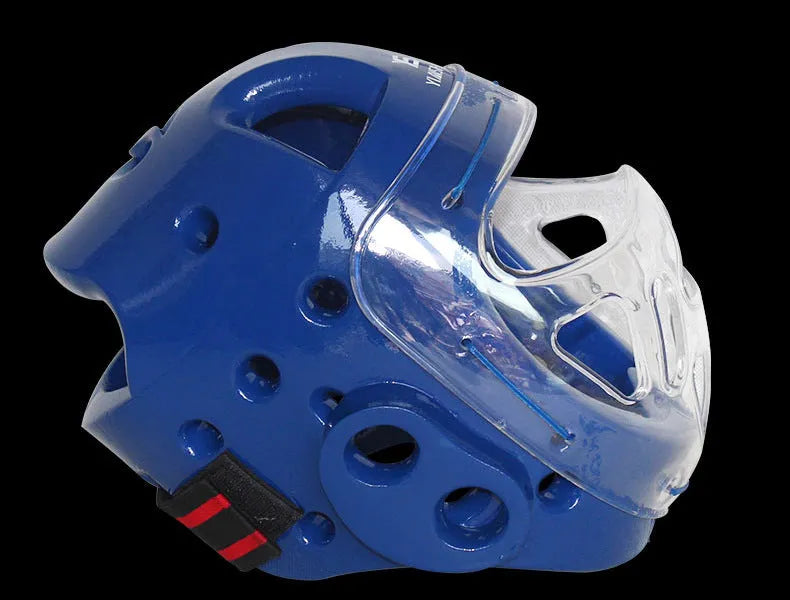 Karate helmet for boxing head protection in white, blue or red colour with size options from S to XL