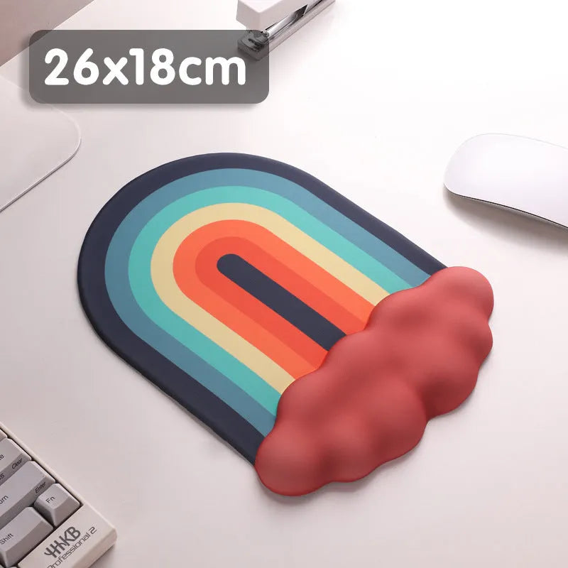 Silica gel wrist support mouse pad and keyboard stand in pastoral cloud design on computer desk
