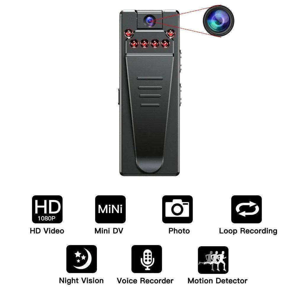 Black ABS plastic 1080p HD DV home camera with night vision on a rotating base
