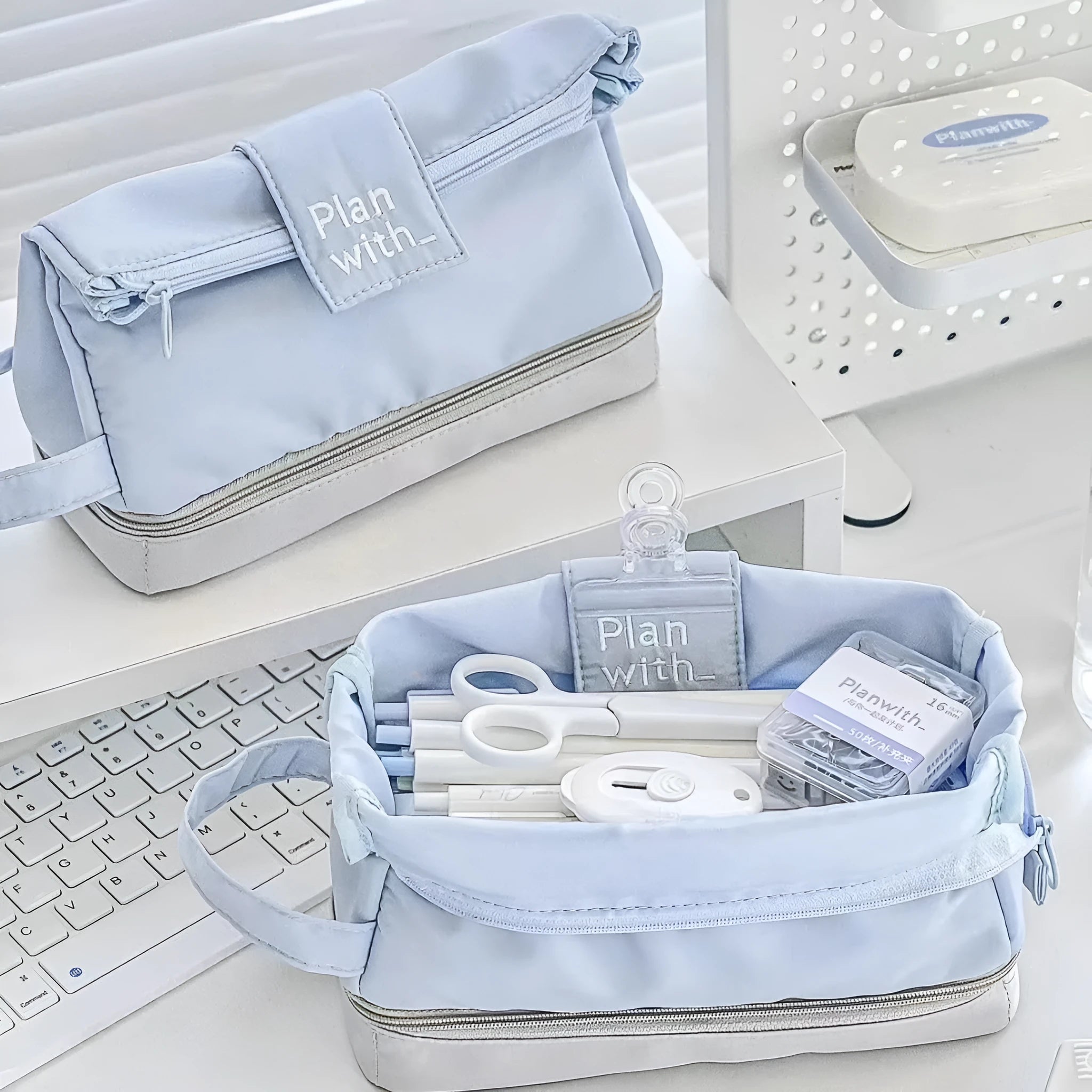 Folding double layer student pencil case in polyester with three colour options