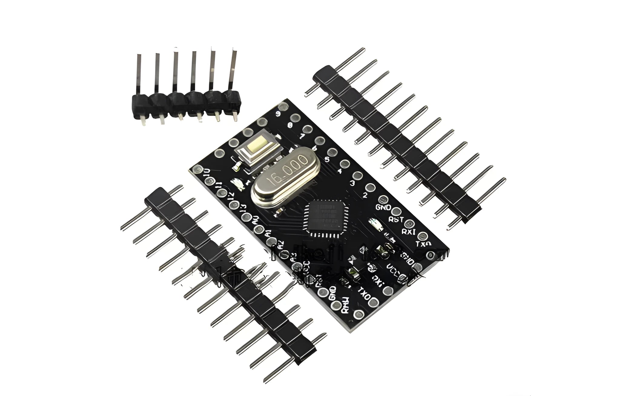 Mini Pro ATMEGA328P microcontroller circuit board measuring 33.3mm by 18.0mm