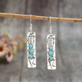 Women's geometric alloy earrings with turquoise inlay and silver electroplated finish