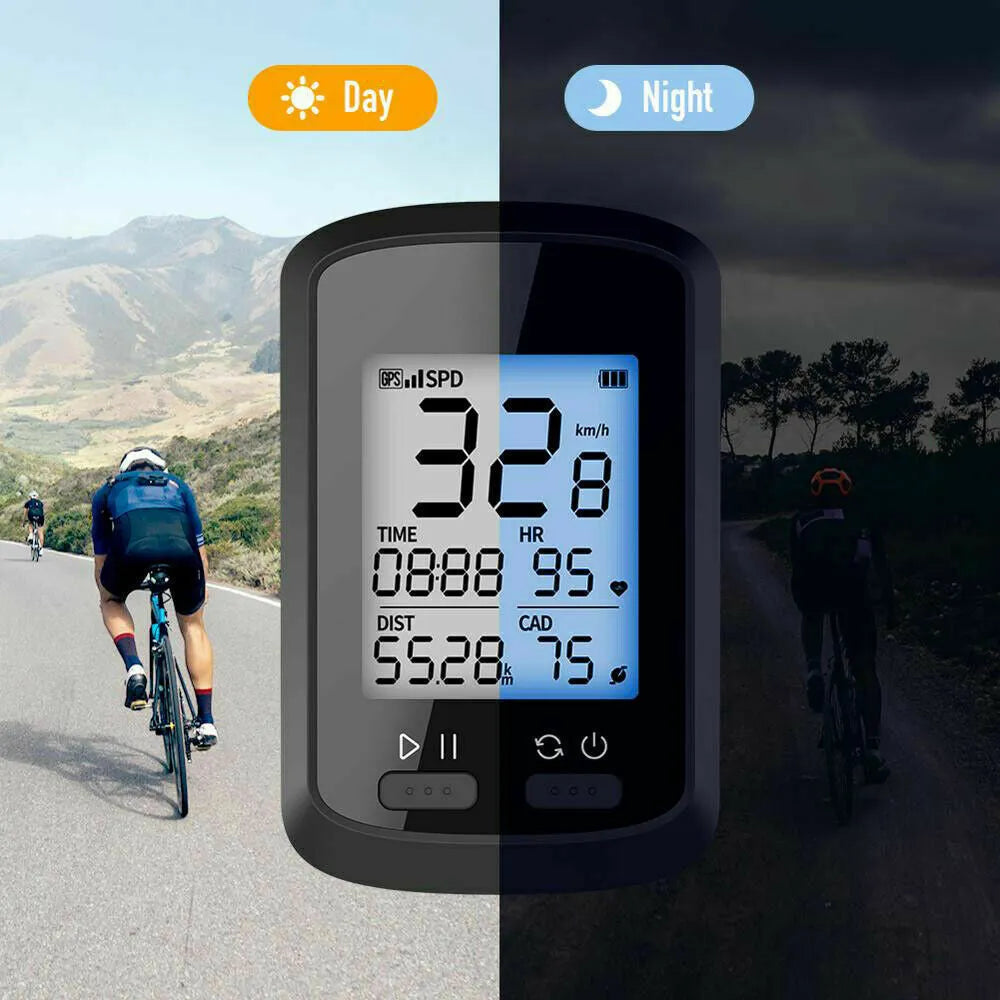 Black waterproof plastic digital stopwatch for bicycle handlebars.