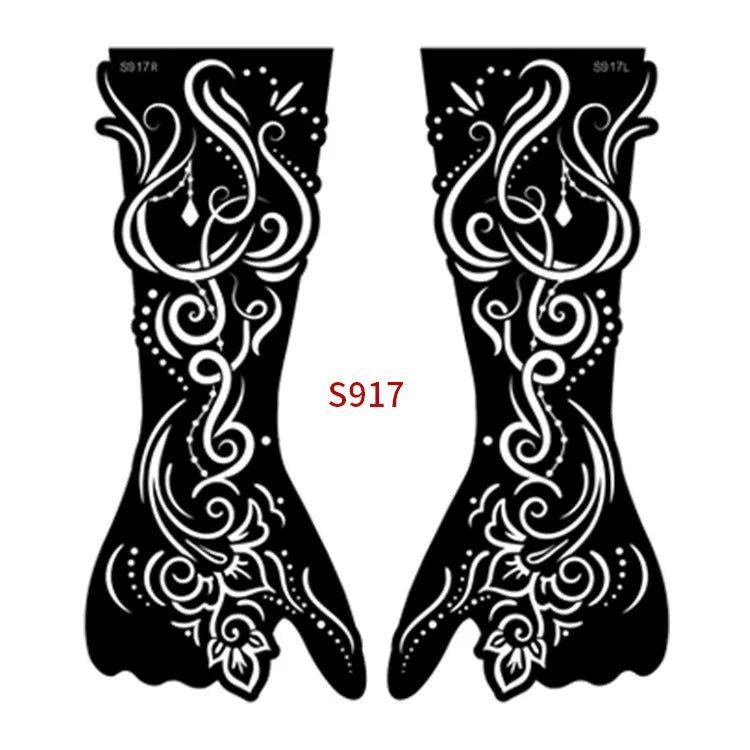 Hollow geometric tattoo sticker sheet with 30 machine-cut 3D paper carving patterns