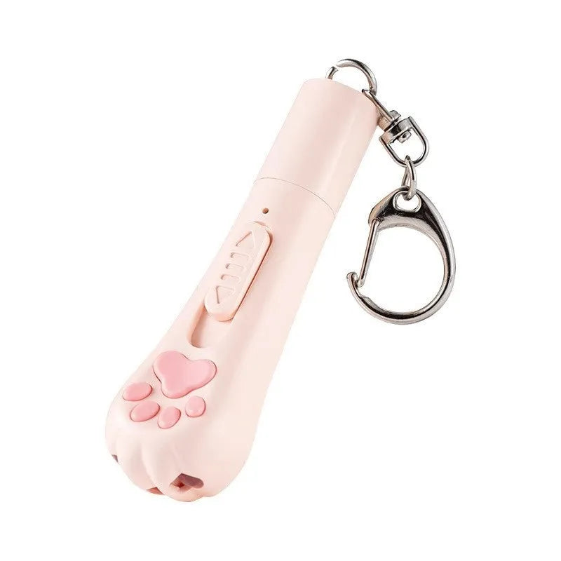 Rechargeable cat pen light toy with feather attachment in cream white, pink, or blue