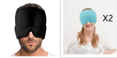 Black elastic cloth gel eye mask for headache relief with adjustable headband