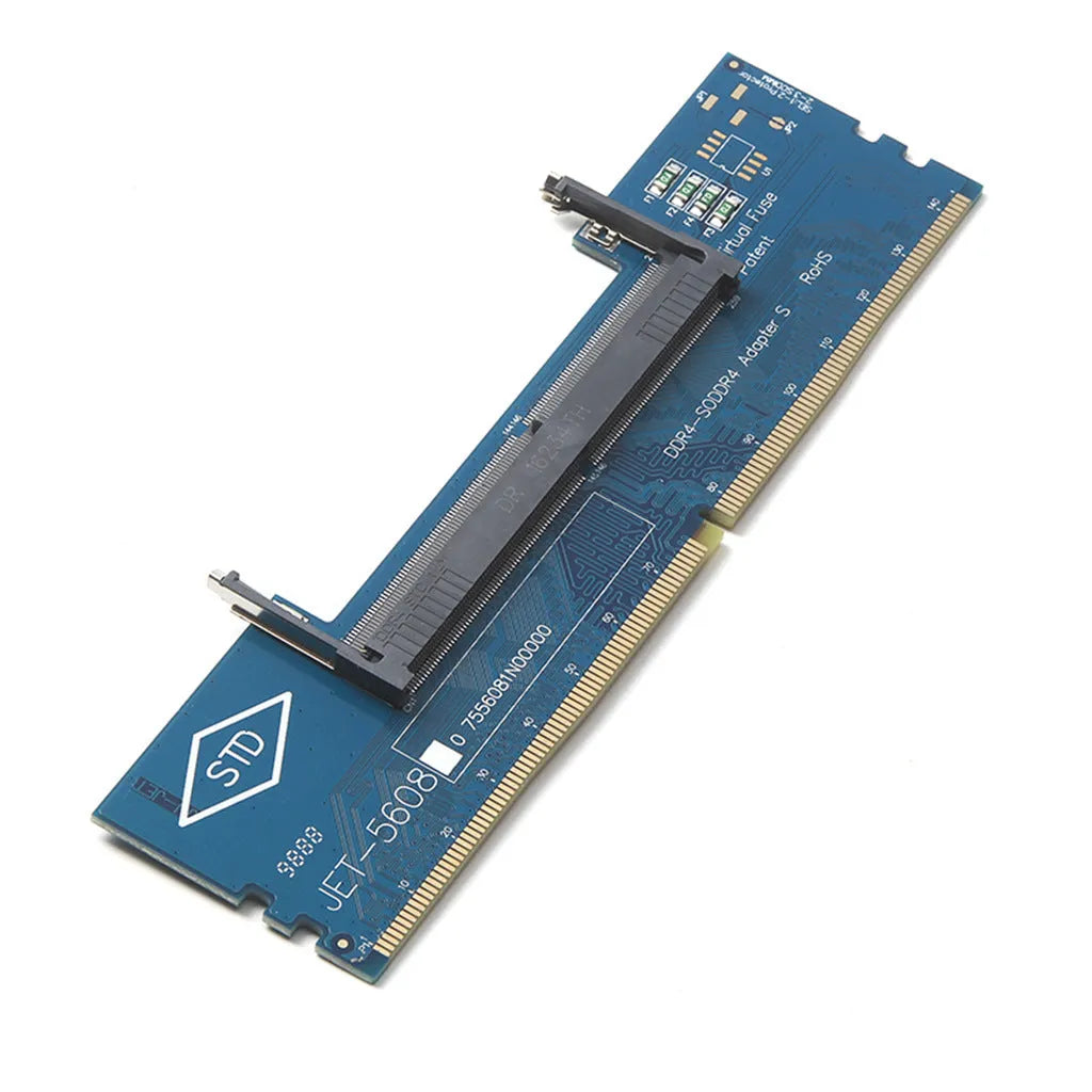 DDR4 laptop to desktop memory adapter card with gold contacts and included memory stick