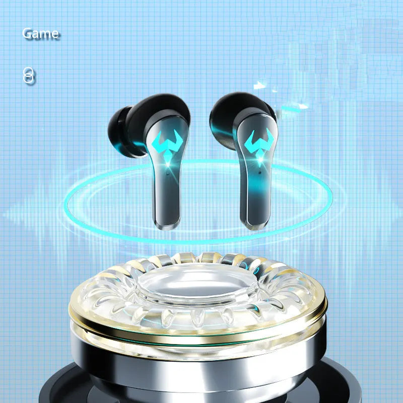 Black wireless in-ear sports gaming headset with Bluetooth 5.0 and noise-canceling stereo
