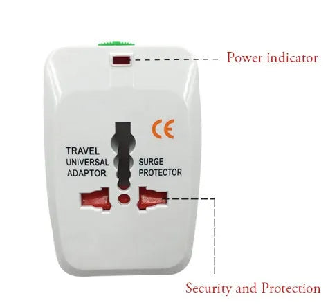 White universal travel plug adapter for Australian Type I sockets measuring 73mm