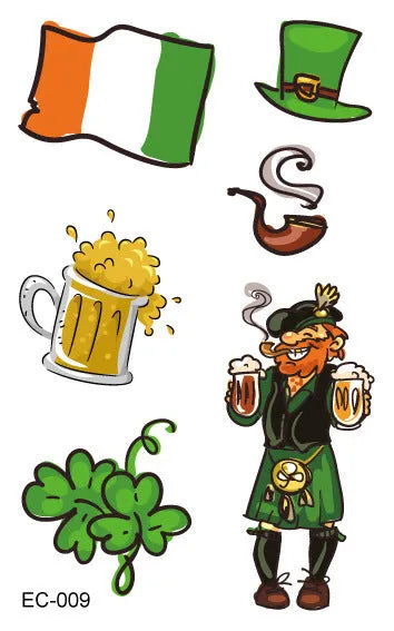 Irish festival flag tattoo sticker paper with clover design measuring 120x75mm for children's face decoration