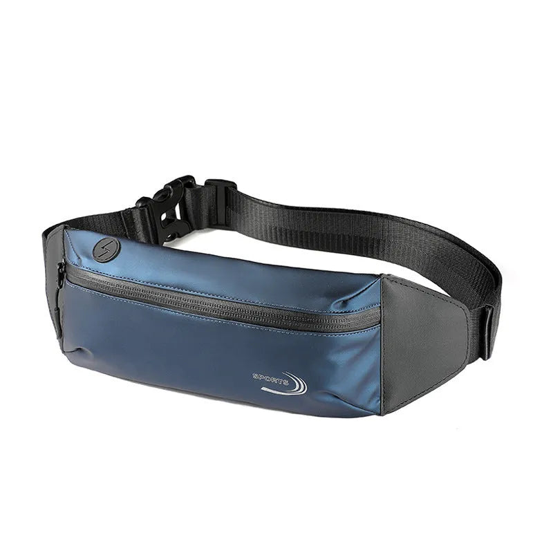 Men's waterproof waist bag in blue colour with adjustable strap for sports activities