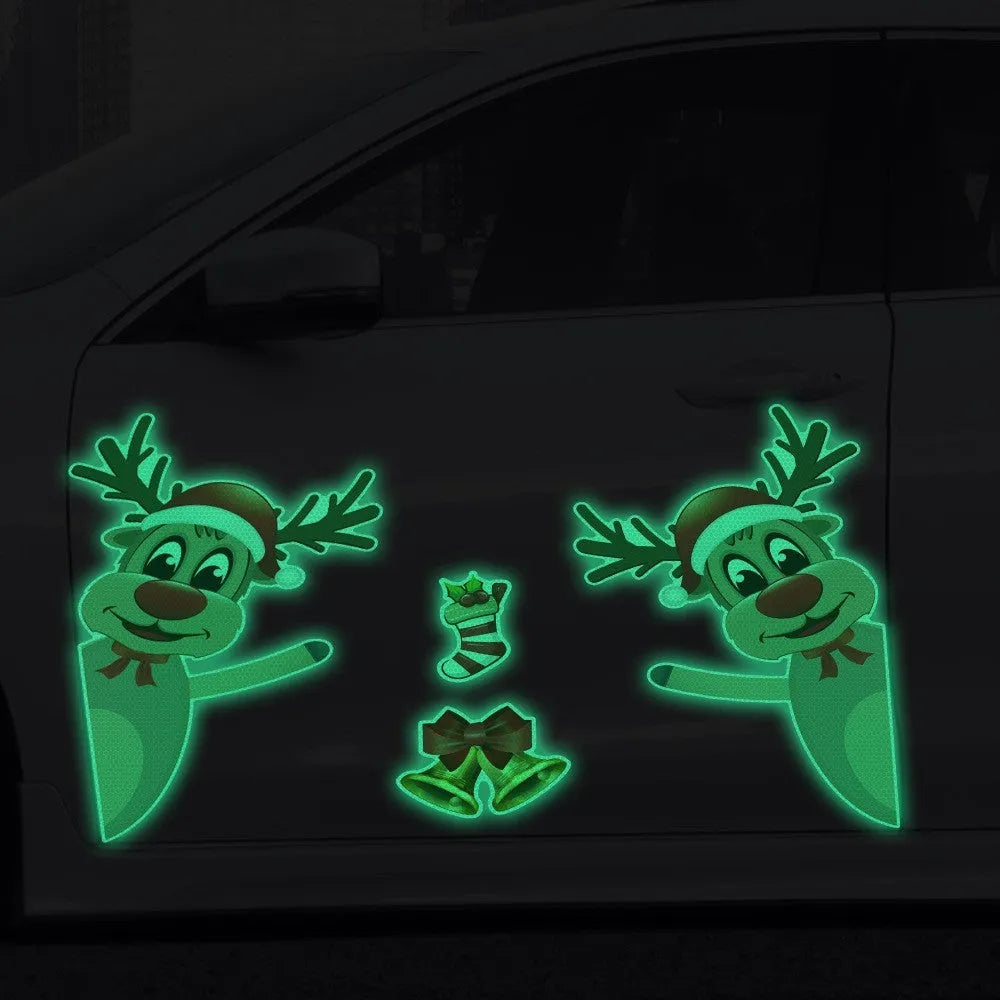 Colourful cartoon Christmas elk with bells magnetic bumper sticker with luminous reflective properties