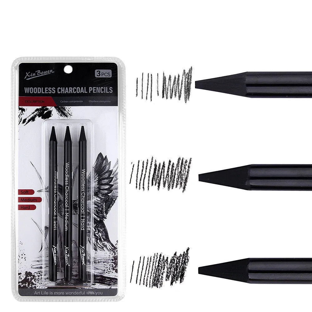 Set of six graphite sketching pencils for art, showing wood-free full lead construction.