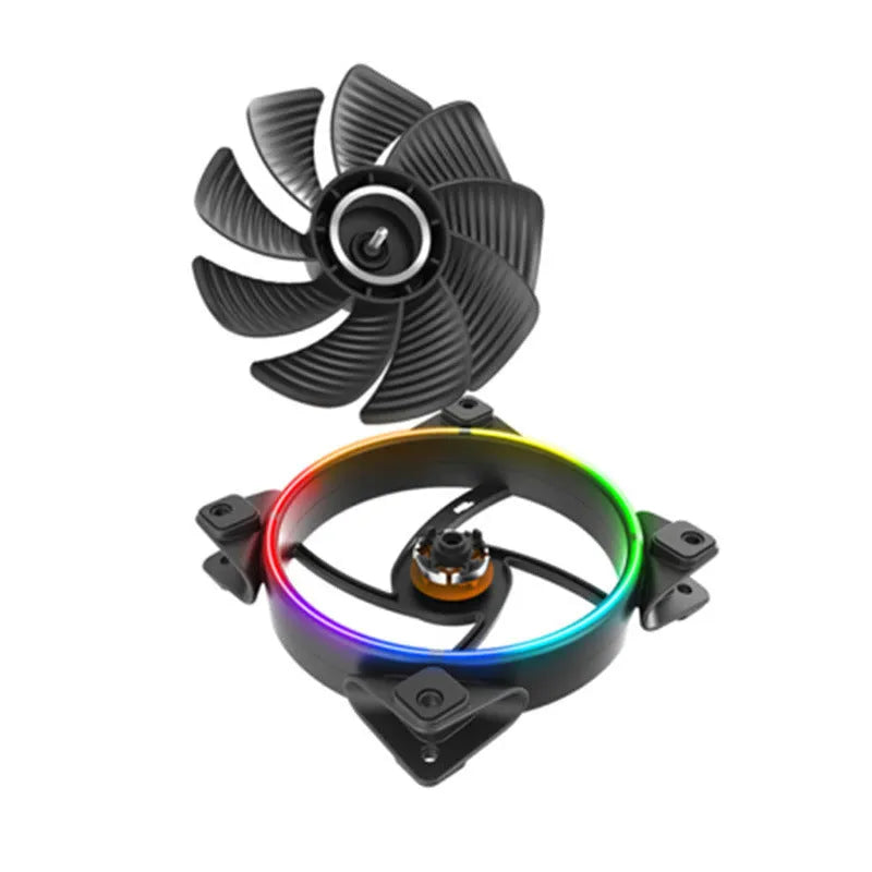 Three black 120mm RGB PC case fans with illuminated blades, shown as a set.