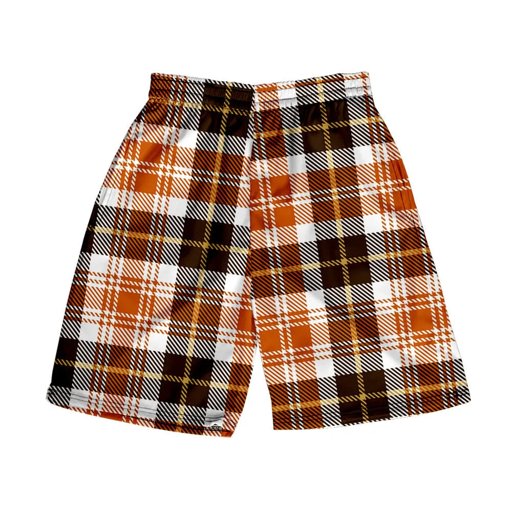 Men's plaid shorts with elastic waistband and straight leg design in multiple colour options
