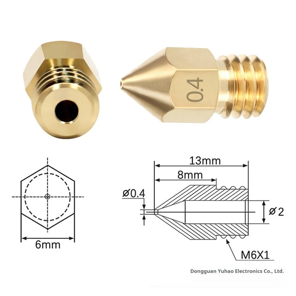 Brass MK8 3D printer nozzle and stainless steel cleaning pin kit on a white background.