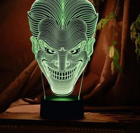 3D acrylic LED table lamp showing colour gradient with remote control and USB cable