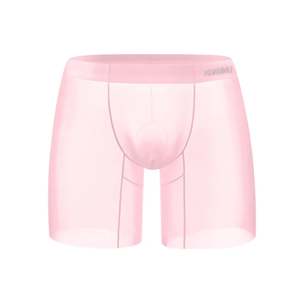 Men's seamless nylon boxer briefs in orange with U convex pouch and low waist design for sports