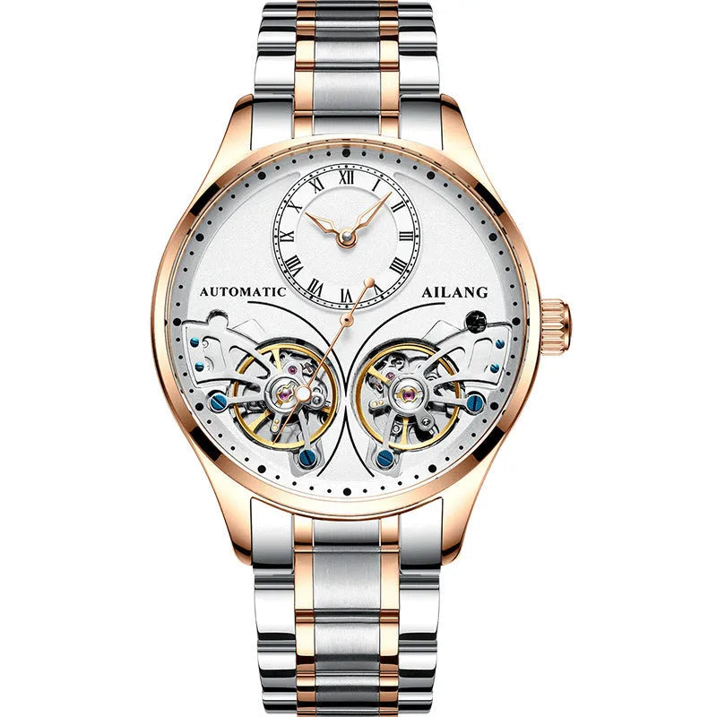 Titanium automatic watch with tourbillon and moon phase display on wrist