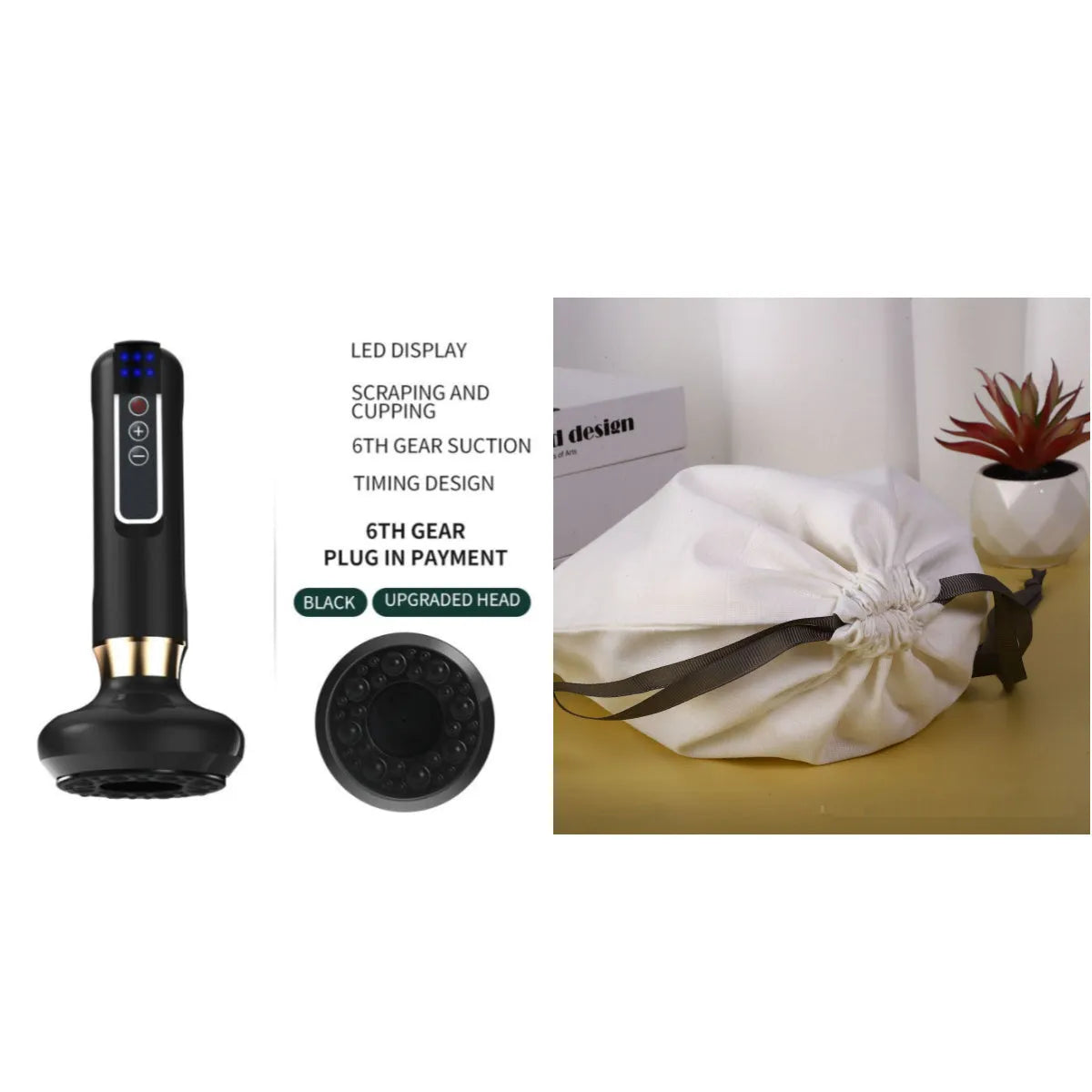 Green electric vacuum cupping massager device with suction cups and USB charger.