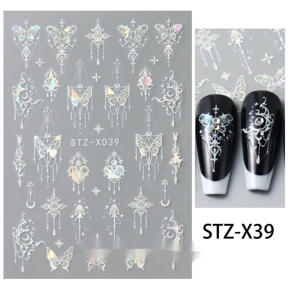 Black and silver strip cartoon nail art stickers on plastic patch