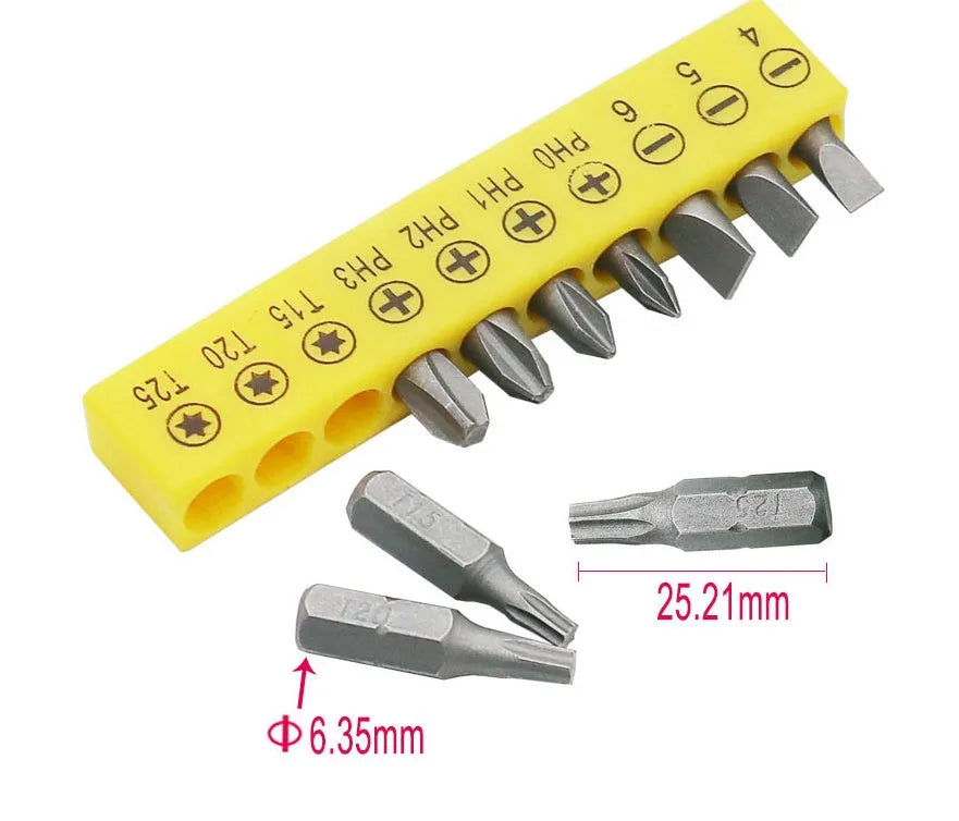 L-shaped double-headed socket wrench set with 10 screwdriver bits and compatible wrench