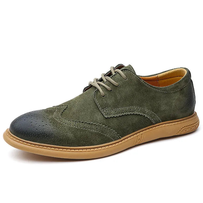 Men's low top business leather shoes in grey with lace-up design and leather toe cap