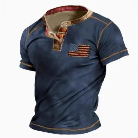 Men's short sleeve sports shirt with 3D printed pattern and lapel button in polyester fabric