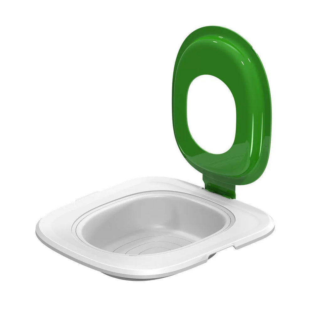 Fifth generation cat toilet trainer in blue ABS plastic with new shape design for litter training on a white background