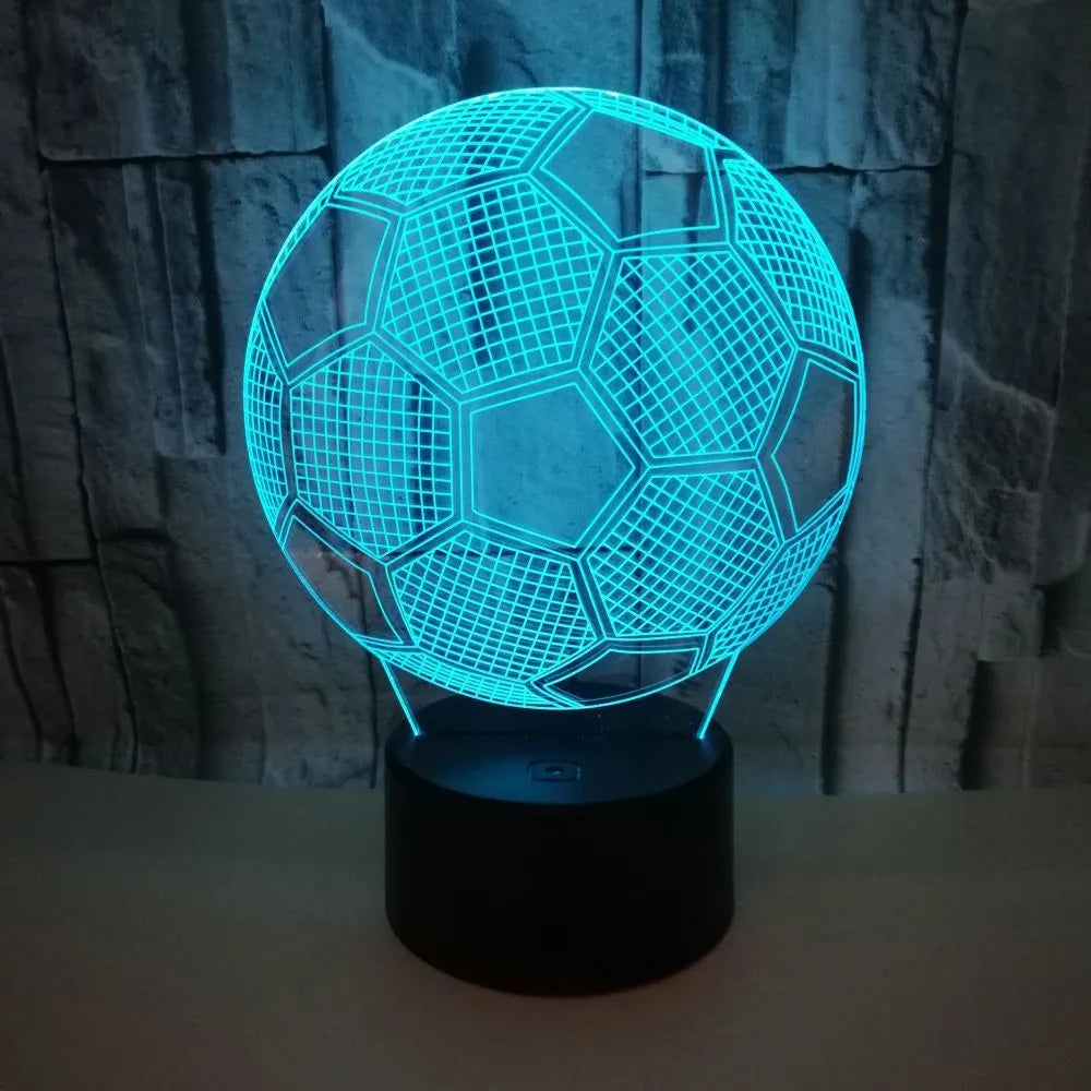 3D creative colour football night light with acrylic panel on ABS base, showing seven colour options.
