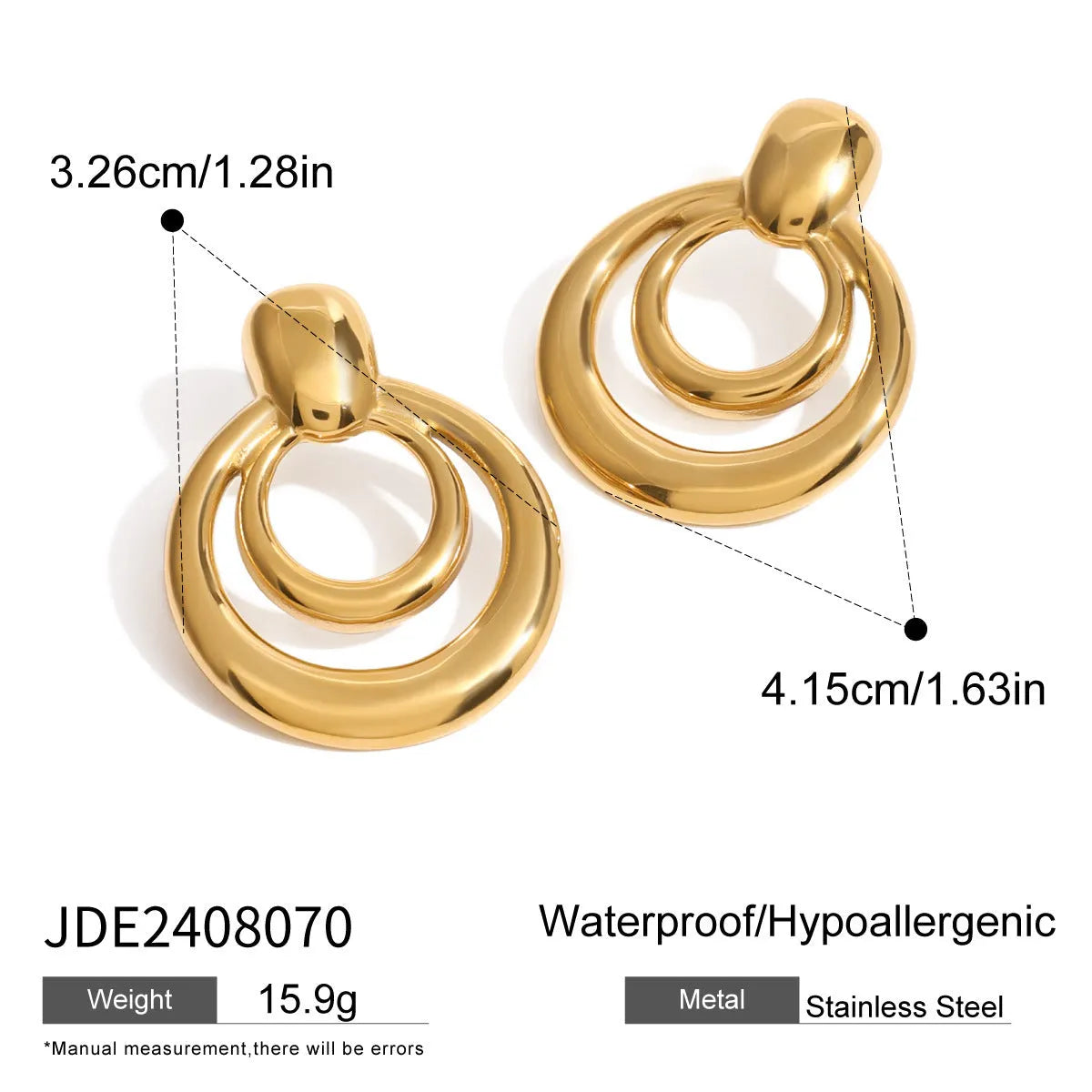 Round geometric double layer hollow stud earrings with 18K gold plating