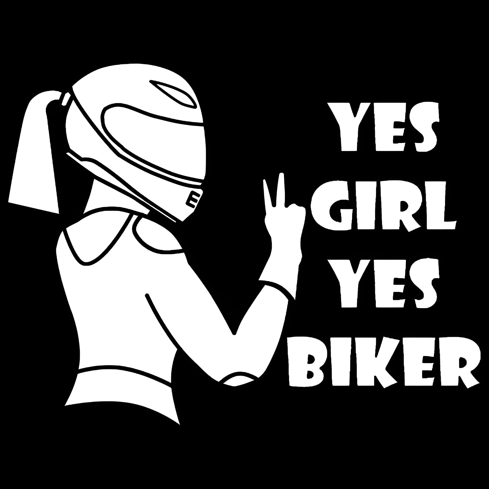 Cool girl rider character car waterproof sticker in black, white and laser colour options