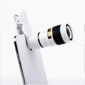 12X magnification black phone telescope with adjustable clip for smartphone cameras.