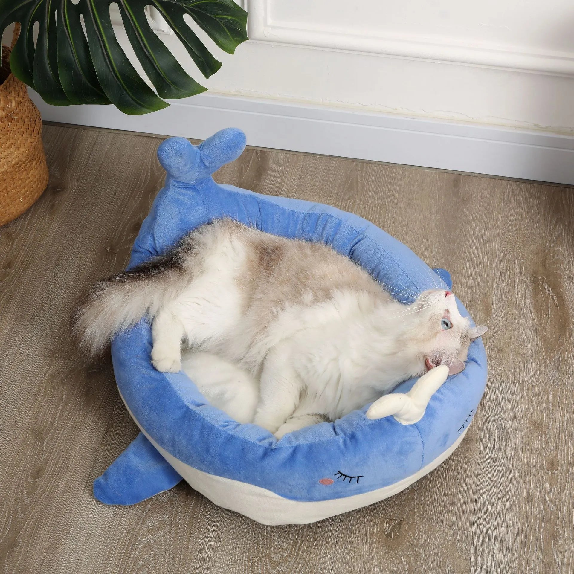 Blue duck-shaped fluffy pet bed sofa for small dogs and cats